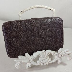 Brown Embossed Wallet with Chain Handle